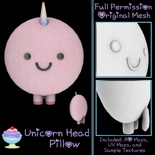 Second Life Marketplace - [Sherbert] Full Perm Unicorn Head Pillow (ADD ...